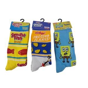 Set of 3 Designer Socks Sponge Bob Frosted Flakes Swedish Fish